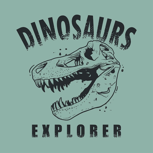 Explorador de dinosaurios Tiranosaurio cráneo fósil dibujado a mano ilustración vectorial