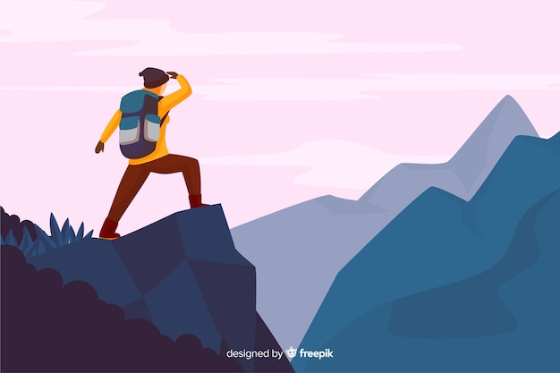 Explorador con el fondo de la mochila