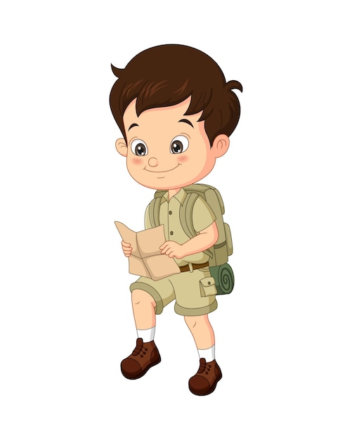 Explorador de niño de dibujos animados con mapa