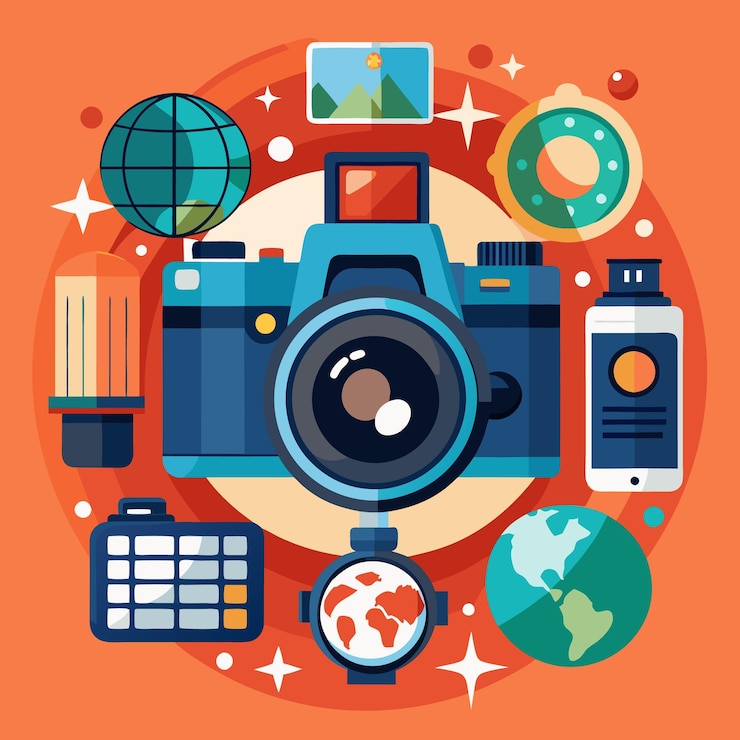 Vector explorando el mundo a través de la fotografía un viaje por la naturaleza y la aventura