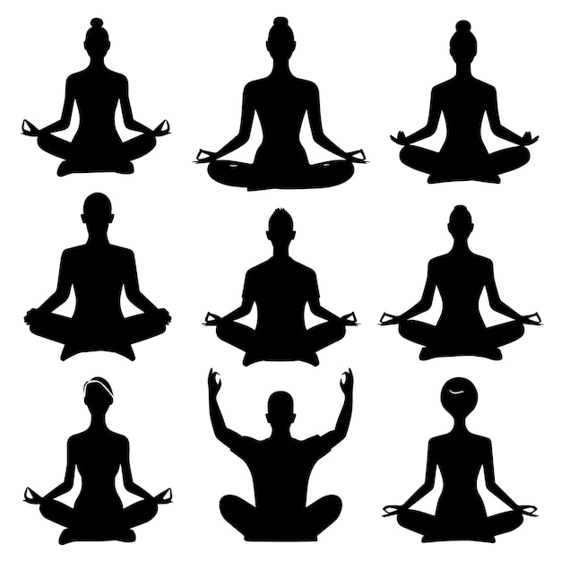 Explorando las posturas de meditación a través de figuras negras minimalistas Poses de meditación Forma de sombra Forma de mente