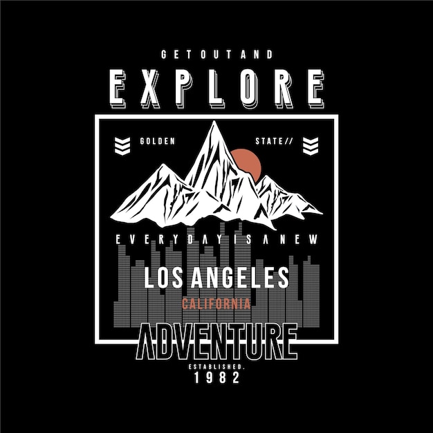 Vector explorar los angeles montaña marco de texto diseño gráfico vector imprimir