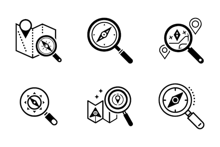 Vector explorar el conjunto de iconos en el vector de estilo silueta