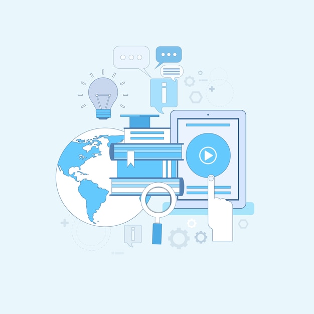 Explorar cursos de formación de aprendizaje Educación web Ilustración de vector de línea delgada