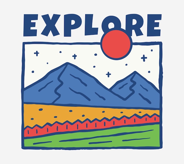 Explore el diseño de la montaña de la naturaleza para el diseño de insignias, pegatinas, parches, camisetas, etc.