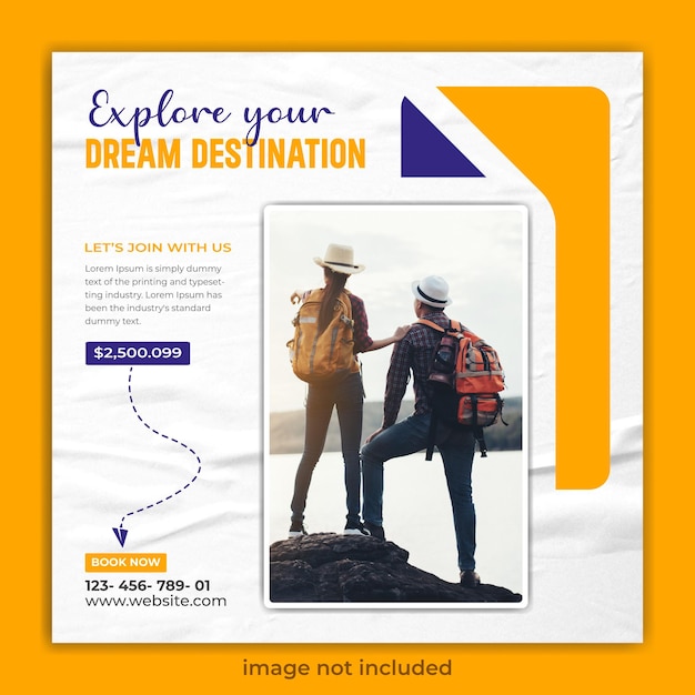 Explore el diseño de la plantilla de publicación de Instagram o redes sociales de Travel Tour