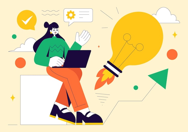 Explore una ilustración innovadora y creativa con una startup con software y desarrollo web