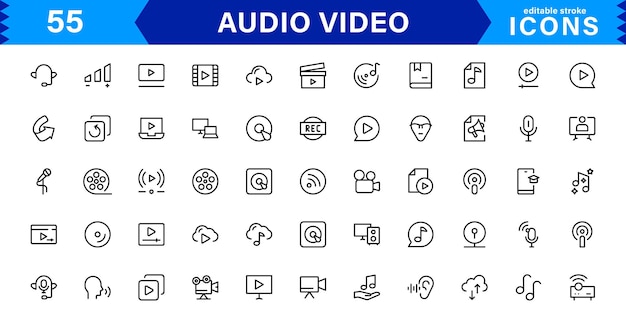 Explore nuestra colección de íconos de audio y video para proyectos creativos Este conjunto cuenta con sonido multimedia