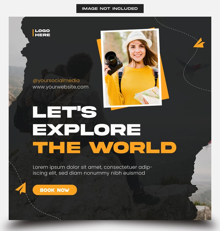 Exploremos el mundo de las aventuras de viajes Promoción de las redes sociales PSD