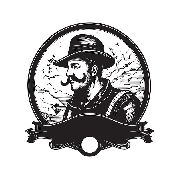 Explorer vintage logo concepto blanco y negro color dibujado a mano ilustración