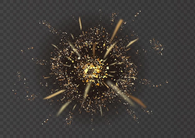 Explosión abstracta. Explosión de estrellas con partículas aisladas sobre fondo transparente.
