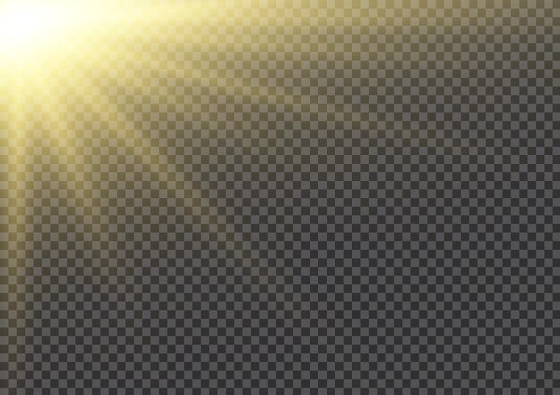 Explosión amarilla Rayos de sol Luz solar Efecto de luz realista Estrella de destello de chispa Foco de oro Vector