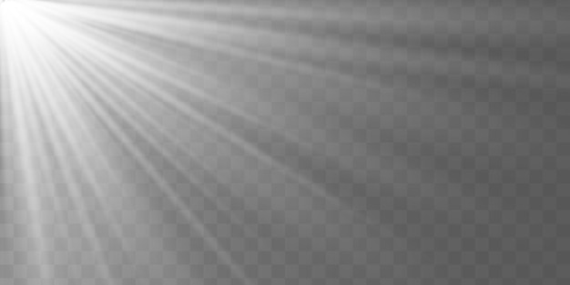 Explosión blanca Rayos de sol Luz solar efecto de luz realista Estrella de destello de chispa Foco de plata Vector