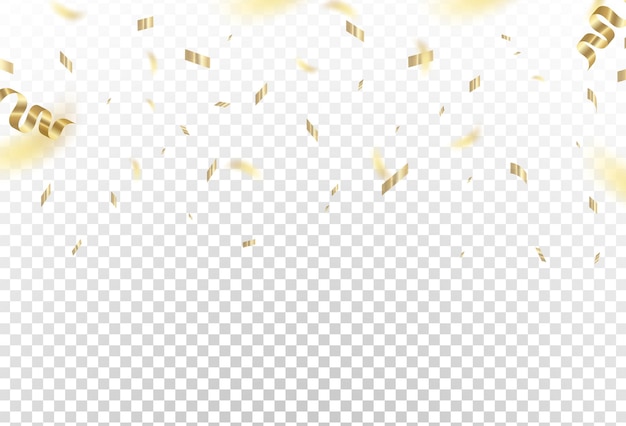 Explosión de confeti sobre un fondo transparente Piezas de papel dorado brillante vuelan