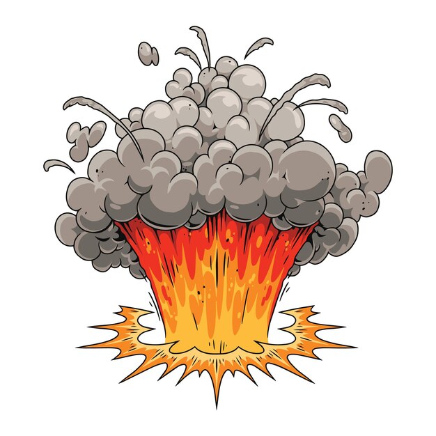 Explosión de dibujos animados con fuego y humo