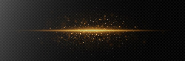 Explosión dorada de luz con chispas Abstracto polvo mágico brillante aislado en un fondo transparente