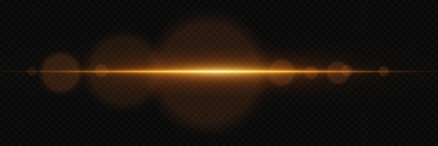 Explosión dorada de resplandor rayo horizontal de luz de neón mágico sobre un fondo transparente