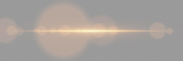 Explosión dorada de resplandor rayo horizontal de luz de neón mágico sobre un fondo transparente