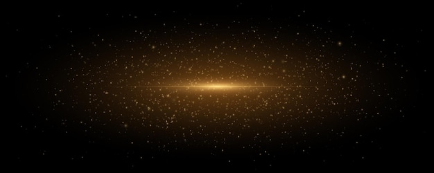 Explosión de espacio brillante vectorial Explosión dorada de luz con chispas Polvo mágico brillante abstracto aislado sobre fondo negro Efectos de luces Llamarada y resplandor Flash naranja EPS 10