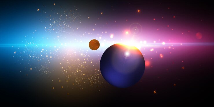 Vector explosión de una estrella en el espacio con reflejos y rayos brillantes.