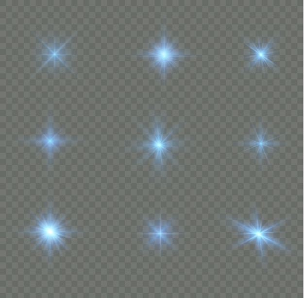 Explosión de estrellas brilla Rayos de sol brillantes destello brillante Luz azul brillante explotar Deslumbramiento chispas Vector