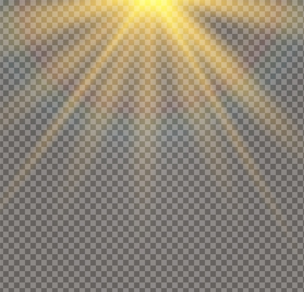 Explosión de explosión de luz brillante amarilla sobre fondo transparente.
