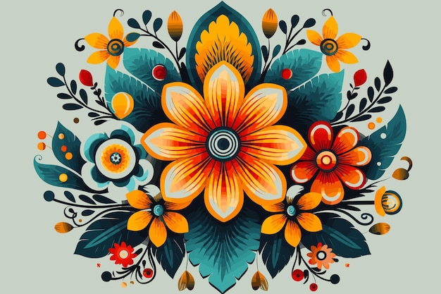 Explosión de flores coloridas flores tropicales mágicas aisladas sobre fondo negro en arte pop vectorial