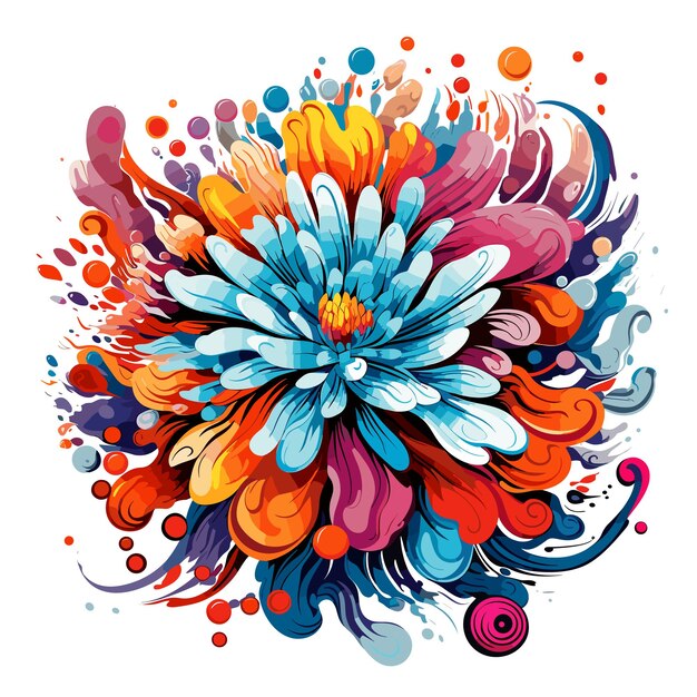 Explosión de flores Imagen abstracta de fondo floral colorido brillante dibujado en estilo de arte pop vectorial aislado en fondo blanco Elemento de diseño para afiches, camisetas, pegatinas, etc.