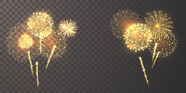 Explosión de fuegos artificiales dorados en un fondo transparente Vector de fiesta de celebración del año nuevo