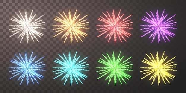 Explosión de fuegos artificiales dorados en un fondo transparente Vector de fiesta de celebración del año nuevo