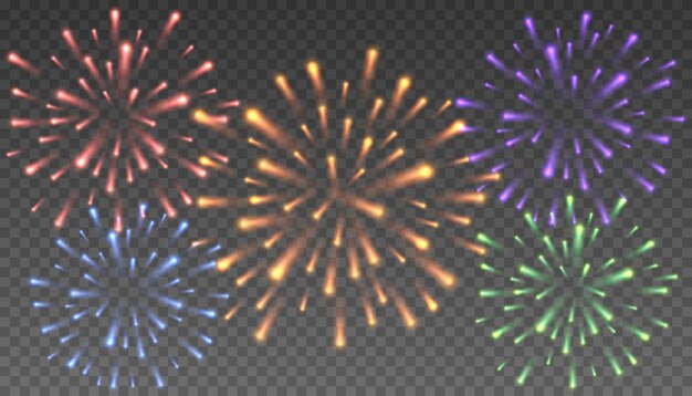 Explosión de fuegos artificiales con motivos festivos Explosión de saludo de fuegos artificiales festivos sobre fondo transparente Ilustración vectorial