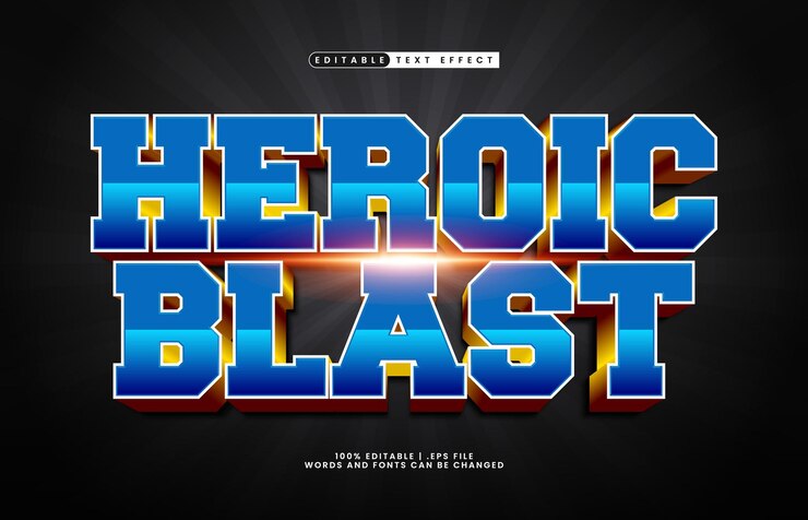 Vector explosión heroica efecto de texto editable con un héroe y un poderoso efecto de texto