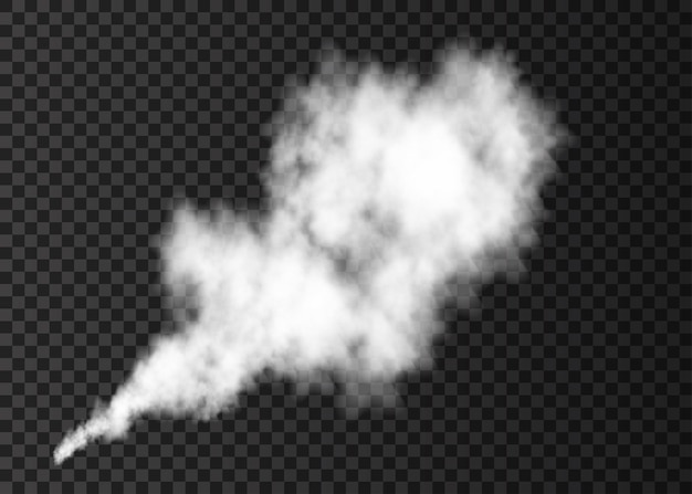 Explosión de humo blanco aislado sobre fondo transparente. efecto especial de explosión de vapor. columna de vector realista de niebla de fuego o textura de niebla.