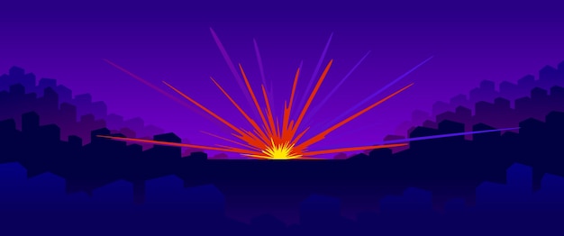Explosión en la ilustración vectorial cercana guerra y bombardeo