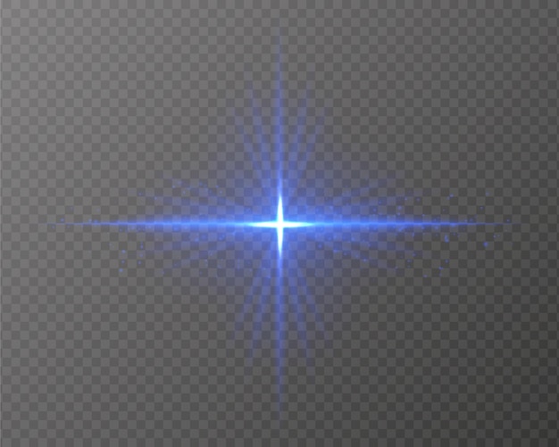 Explosión de luz azul brillante con rayos en forma de estrella partículas brillantes y un resplandor horizontal en un fondo transparente Ideal para agregar un flash radiante o efecto de deslumbramiento