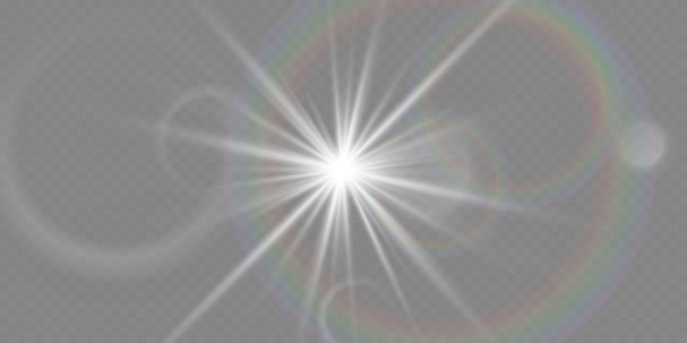 Explosión de luz brillante blanca y estallido estelar Efecto con rayos y llamaradas