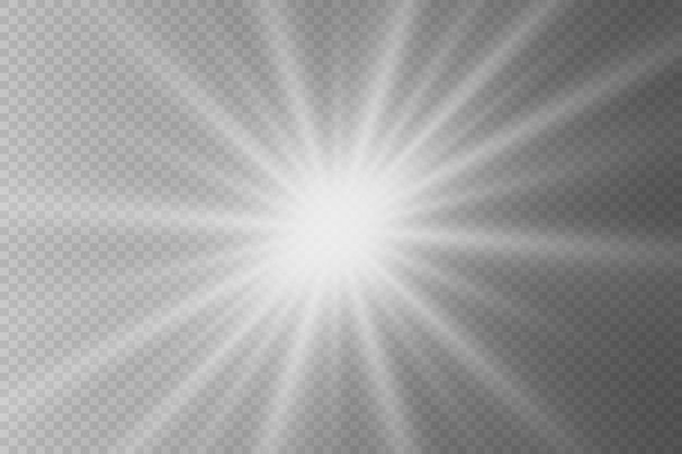 Explosión de luz brillante blanca y estallido de estrellas Efecto con rayos y llamaradas