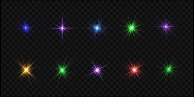 Una explosión de luz brillante y un fondo transparente Luces en el suelo Estrellas en la luz colores rayos de sol