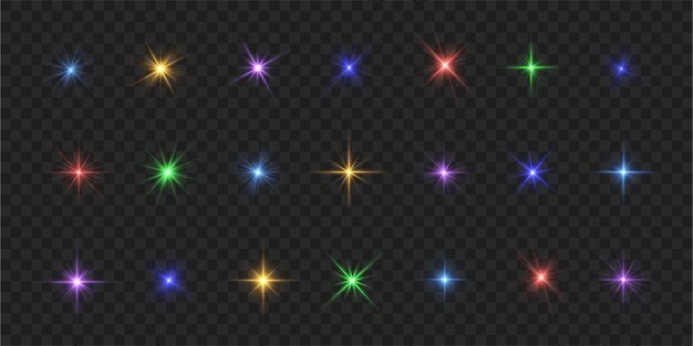 Una explosión de luz brillante y un fondo transparente Luces en el suelo Estrellas en la luz colores rayos de sol