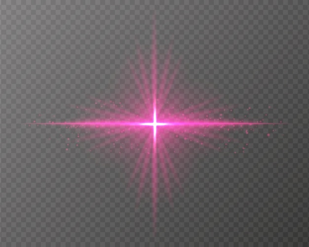 Explosión de luz púrpura brillante con rayos en forma de estrella que brillan partículas y un resplandor horizontal en un fondo transparente Ideal para agregar un flash radiante o efecto de deslumbramiento