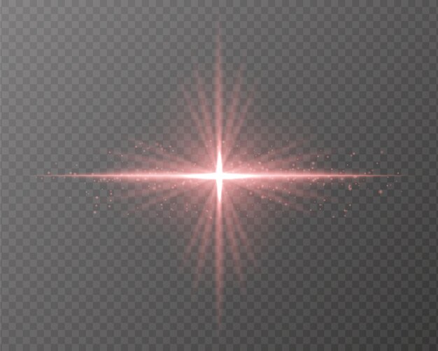 Explosión de luz roja brillante con rayos en forma de estrella partículas brillantes y un resplandor horizontal en un fondo transparente Ideal para agregar un flash radiante o efecto de deslumbramiento