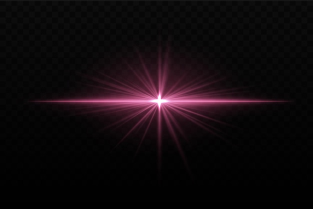 Explosión de luz roja brillante con rayos parecidos a estrellas y haz horizontal Efecto de deslumbramiento Scifi que crea un punto focal brillante en un fondo oscuro