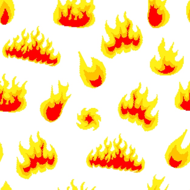 Explosión nuclear patrón sin costuras arte de píxeles bit objetos de fuego set de iconas de juegos de nubes de set de set de juegos de set de