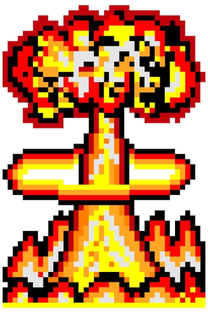 Explosión nuclear con pixel art. ilustración vectorial