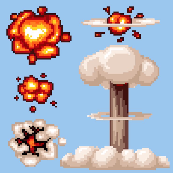Vector explosión nuclear de vector pixel art aislado