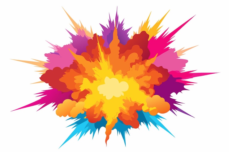 Vector explosión de polvo de colores aislada sobre un fondo blanco