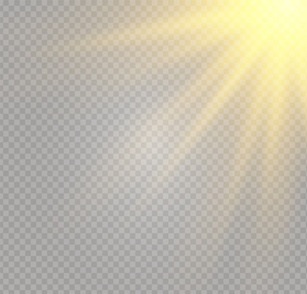 Explosión de ráfaga de luz brillante amarilla sobre fondo transparente. Ilustración de decoración de efectos de luz con rayos. Lucero. Sol de brillo translúcido, destello brillante. Flash vibrante central
