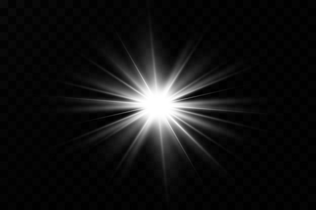 Explosión de sol brillante estrella brillante rayos de sol aislado fondo transparente.