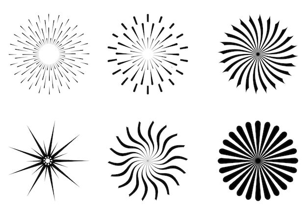 Explosión solar radial Elementos de explosión solar aislados en un fondo blanco Ilustración vectorial de la luz solar