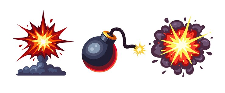 Vector explosiones de bombas destellos de energía colección de dibujos animados ilustración vectorial